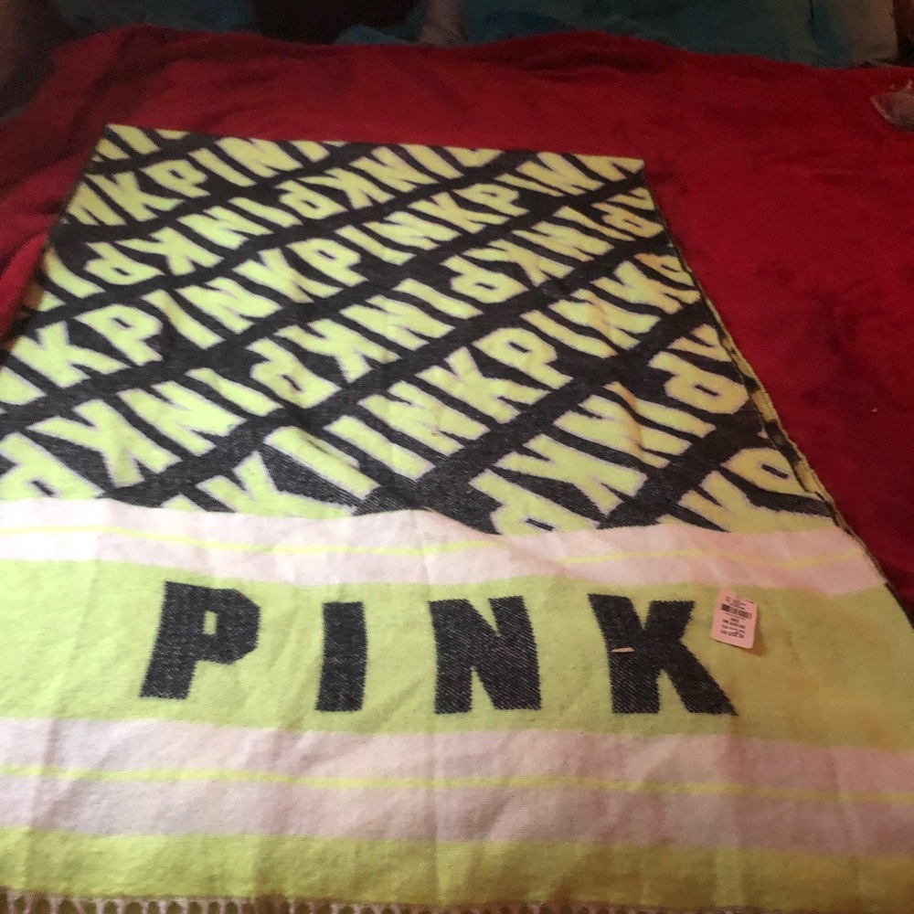 Large V.S. Pink scarf our throw. Lime green.